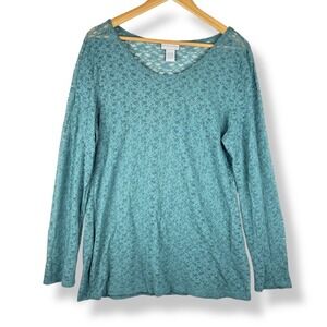 Soft Surroundings Teal Lace Tunic Top Womens Size Large Layering Boho Sheer